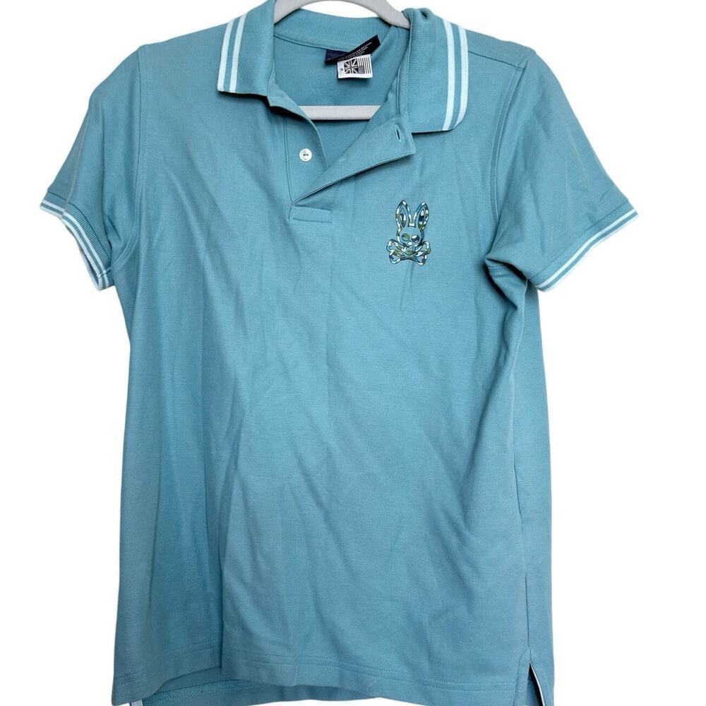 Psycho Bunny Pima Cotton Polo Shirt Blue Skull Bunny Size 3 ( Mens Med) Preppy